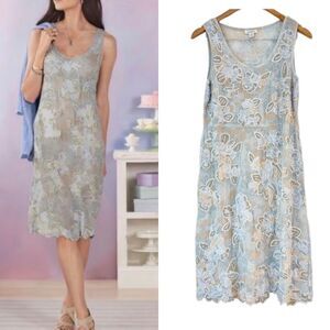 Sundance Blue Floral Embroidered Beaded Silk Dress Sz XS Romantic Wedding Guest